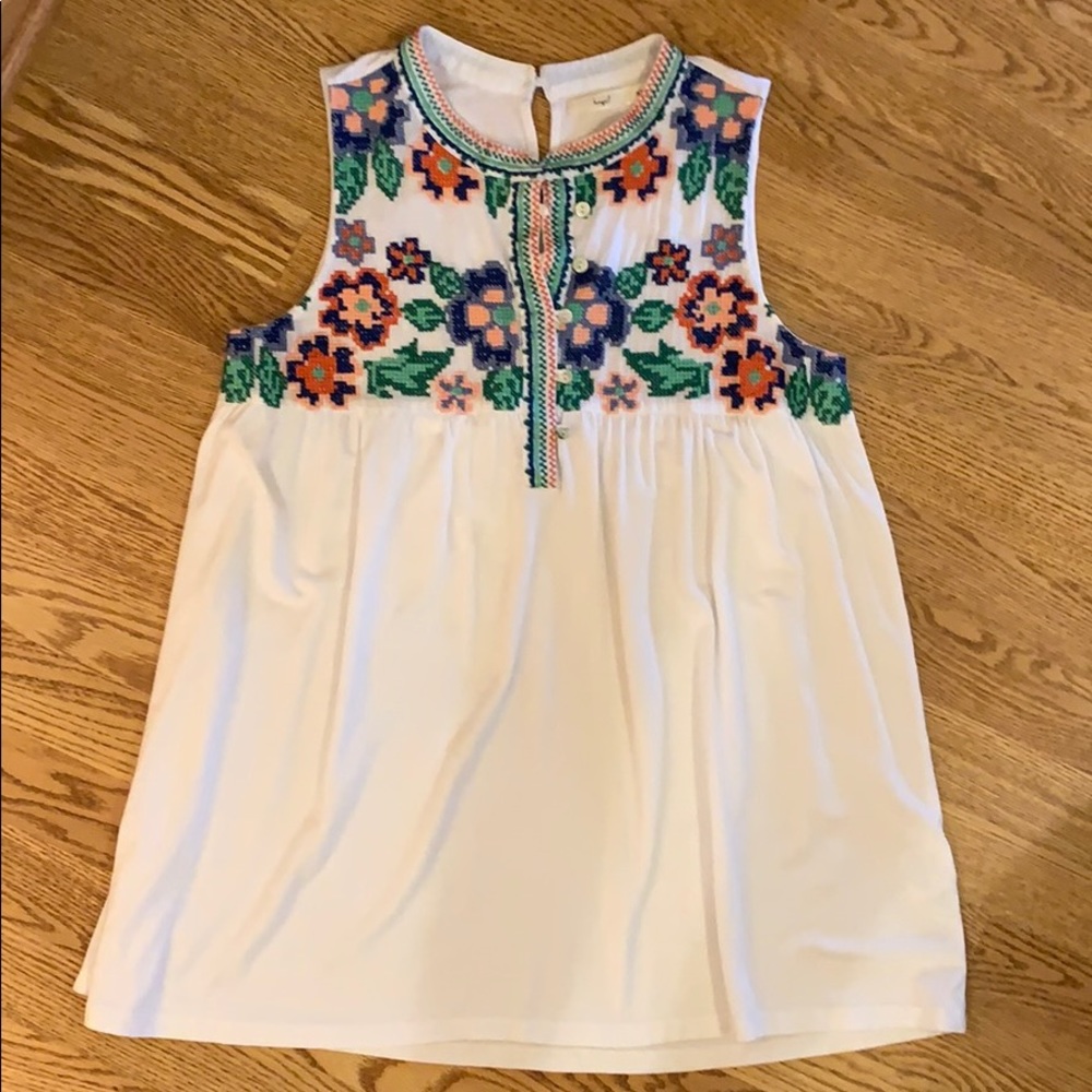Anthropologie hazel sleeveless embroidered top.